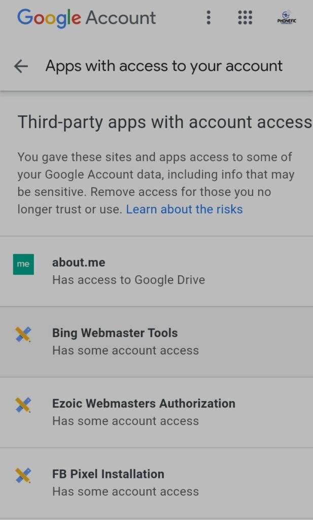 Check all apps and services connected to your Google account