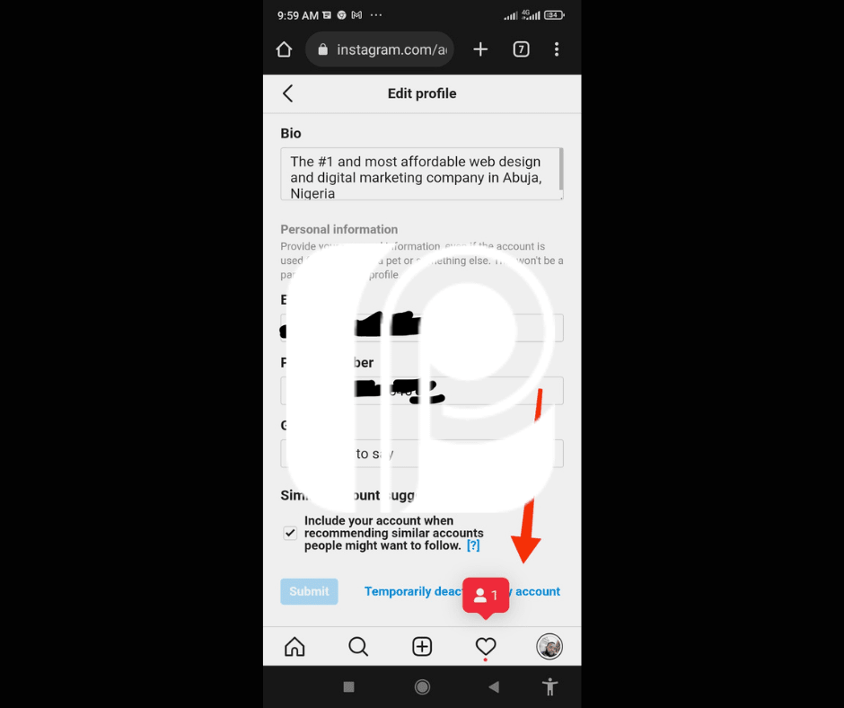 How to deactivate Instagram account temporarily in Mobile3